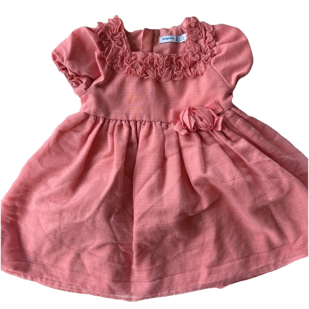 Mayoral Rose Pink Ruffled Square Neckline Dress Girls 12-18 M Easter Party